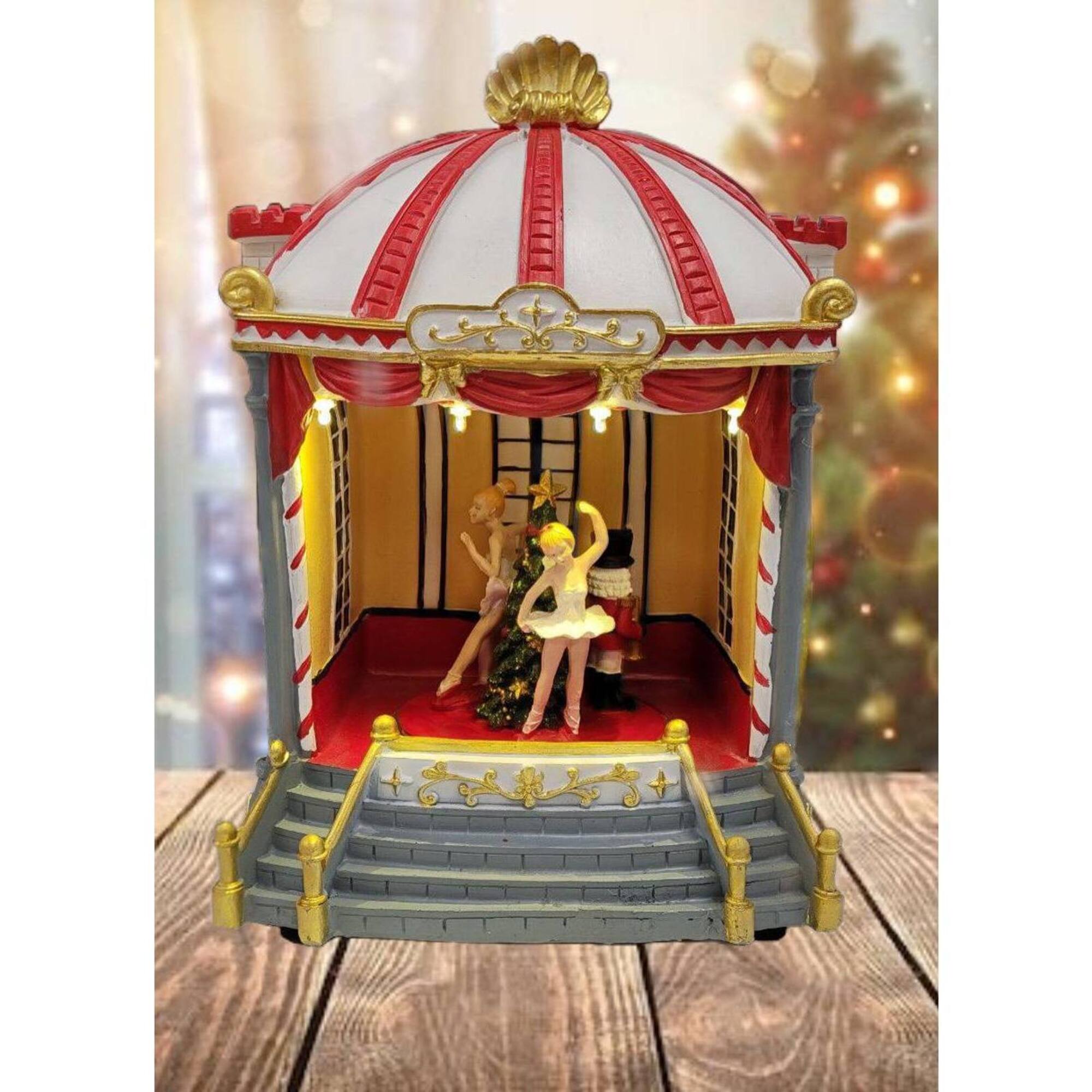 Wizardi 20" Christmas Village Theatre Festive Carousel Music Box